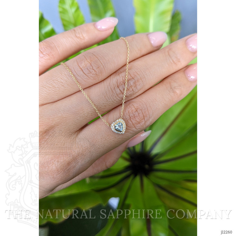 0.23 Ct. Blue Aquamarine and Natural Diamond Pave Necklace, 18K Yellow Gold