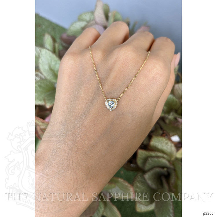 0.23 Ct. Blue Aquamarine and Natural Diamond Pave Necklace, 18K Yellow Gold