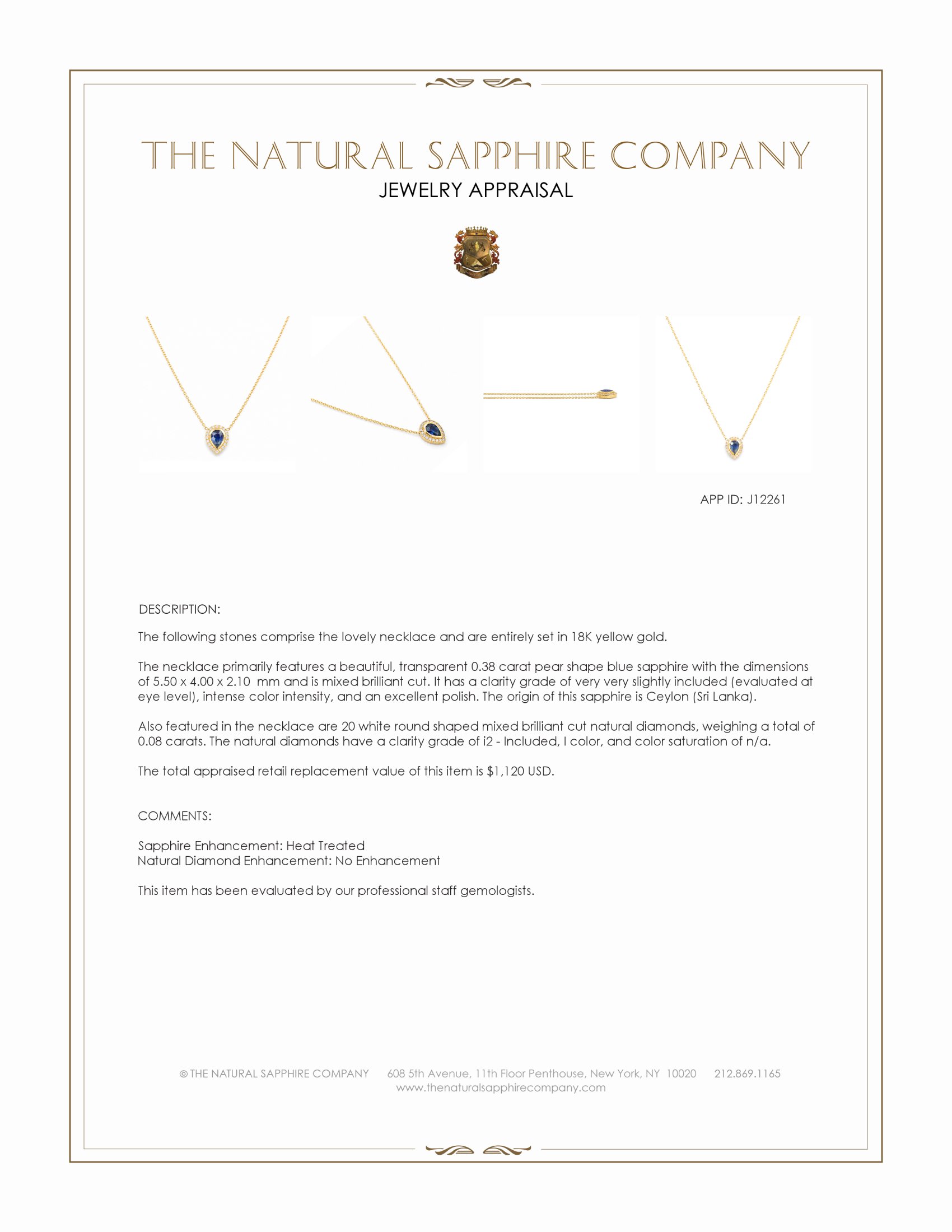 0.38 Ct. Blue Sapphire and Natural Diamond Pave Necklace, 18K Yellow Gold