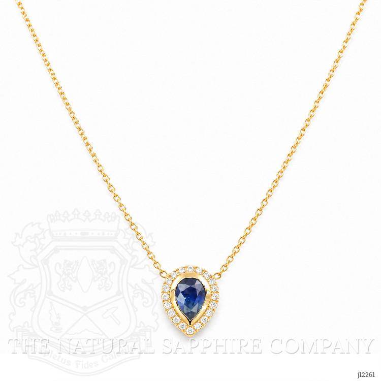 0.38 Ct. Blue Sapphire and Natural Diamond Pave Necklace, 18K Yellow Gold