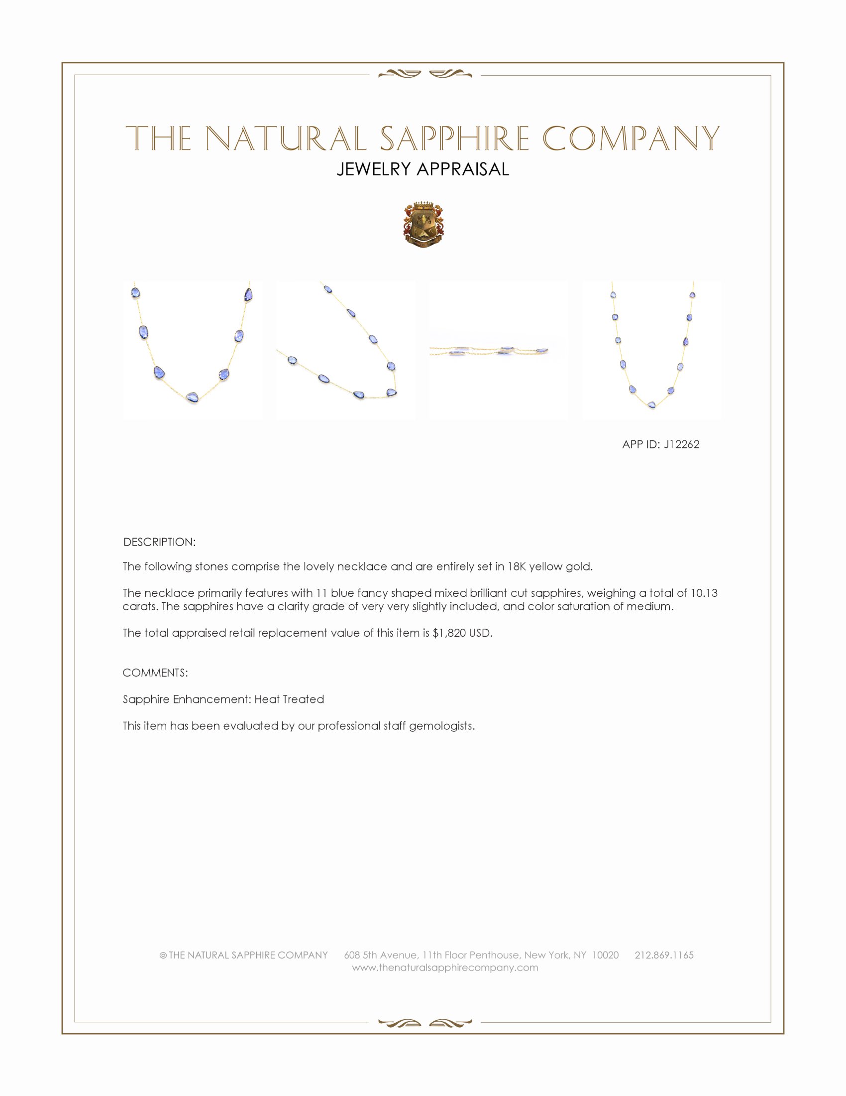 10.13 Ct. Blue Sapphire Bezel Necklace, 18K Yellow Gold