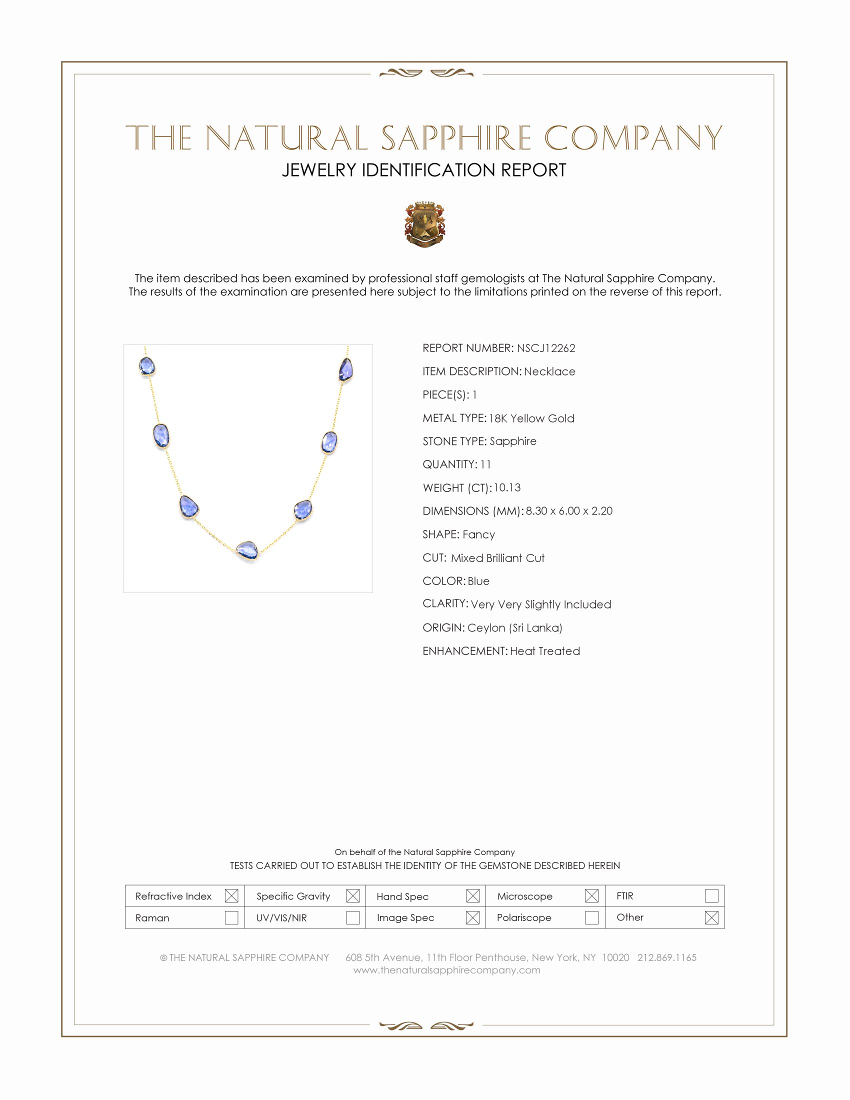 10.13 Ct. Blue Sapphire Bezel Necklace, 18K Yellow Gold