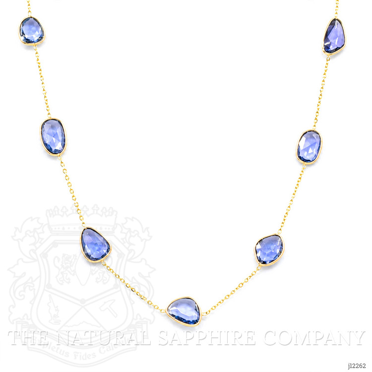 10.13 Ct. Blue Sapphire Bezel Necklace, 18K Yellow Gold
