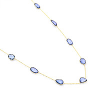 10.13 Ct. Blue Sapphire Bezel Necklace, 18K Yellow Gold Image