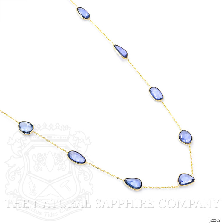 10.13 Ct. Blue Sapphire Bezel Necklace, 18K Yellow Gold