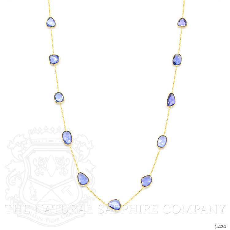 10.13 Ct. Blue Sapphire Bezel Necklace, 18K Yellow Gold
