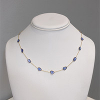 10.13 Ct. Blue Sapphire Bezel Necklace, 18K Yellow Gold Life Style