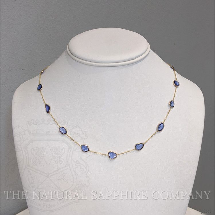 10.13 Ct. Blue Sapphire Bezel Necklace, 18K Yellow Gold