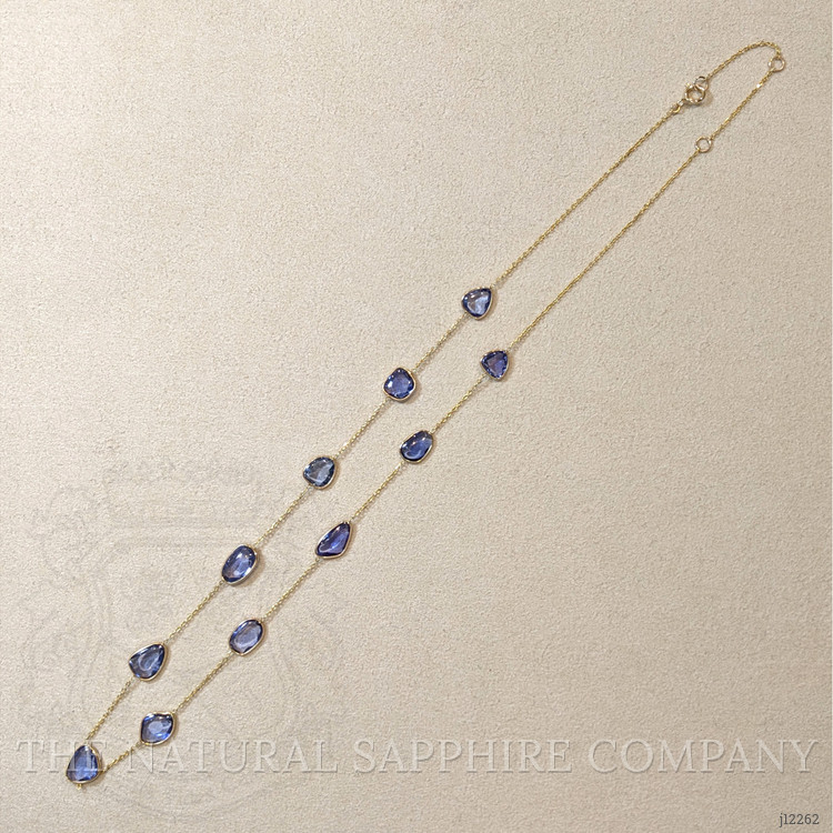 10.13 Ct. Blue Sapphire Bezel Necklace, 18K Yellow Gold