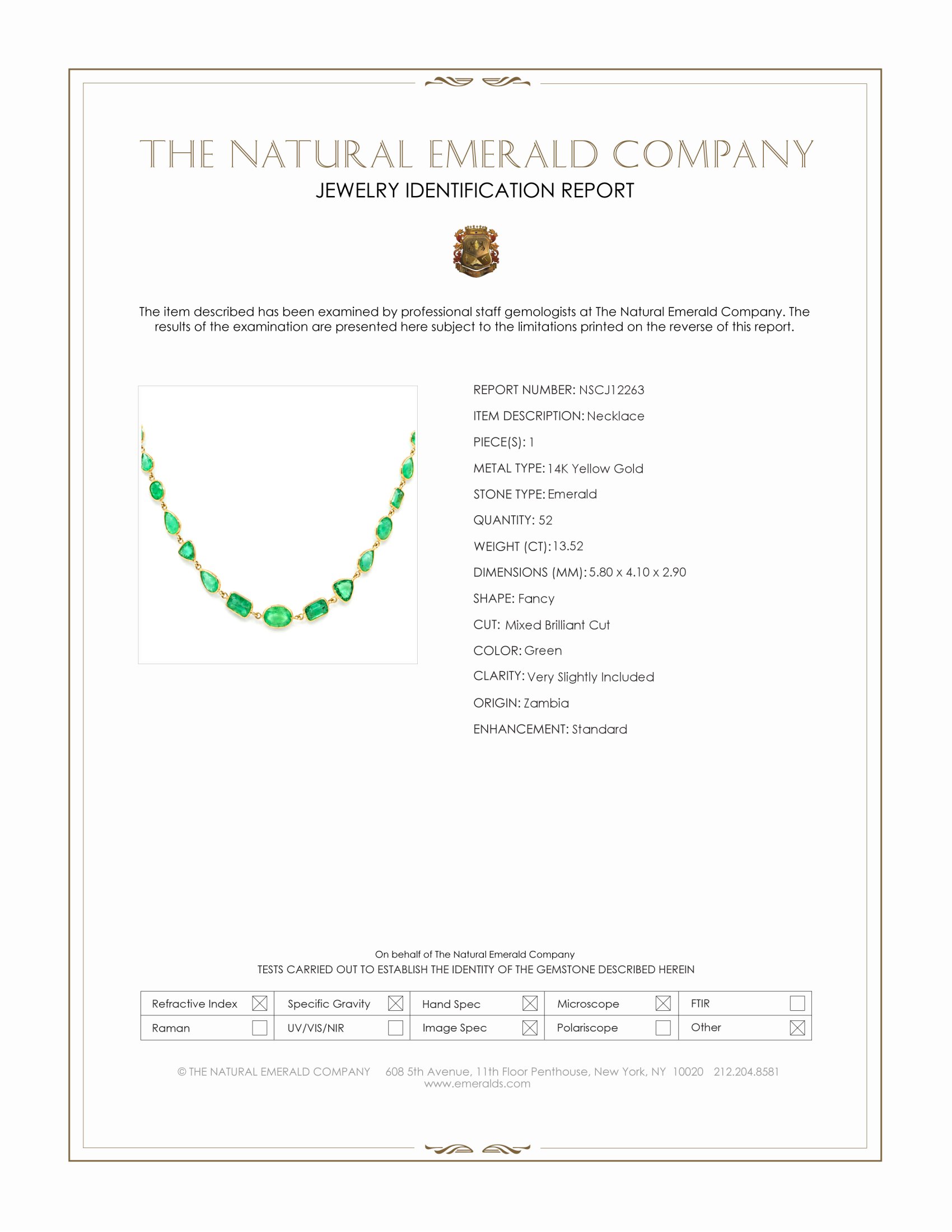 13.52 Ct. Emerald Bezel Necklace, 14K Yellow Gold