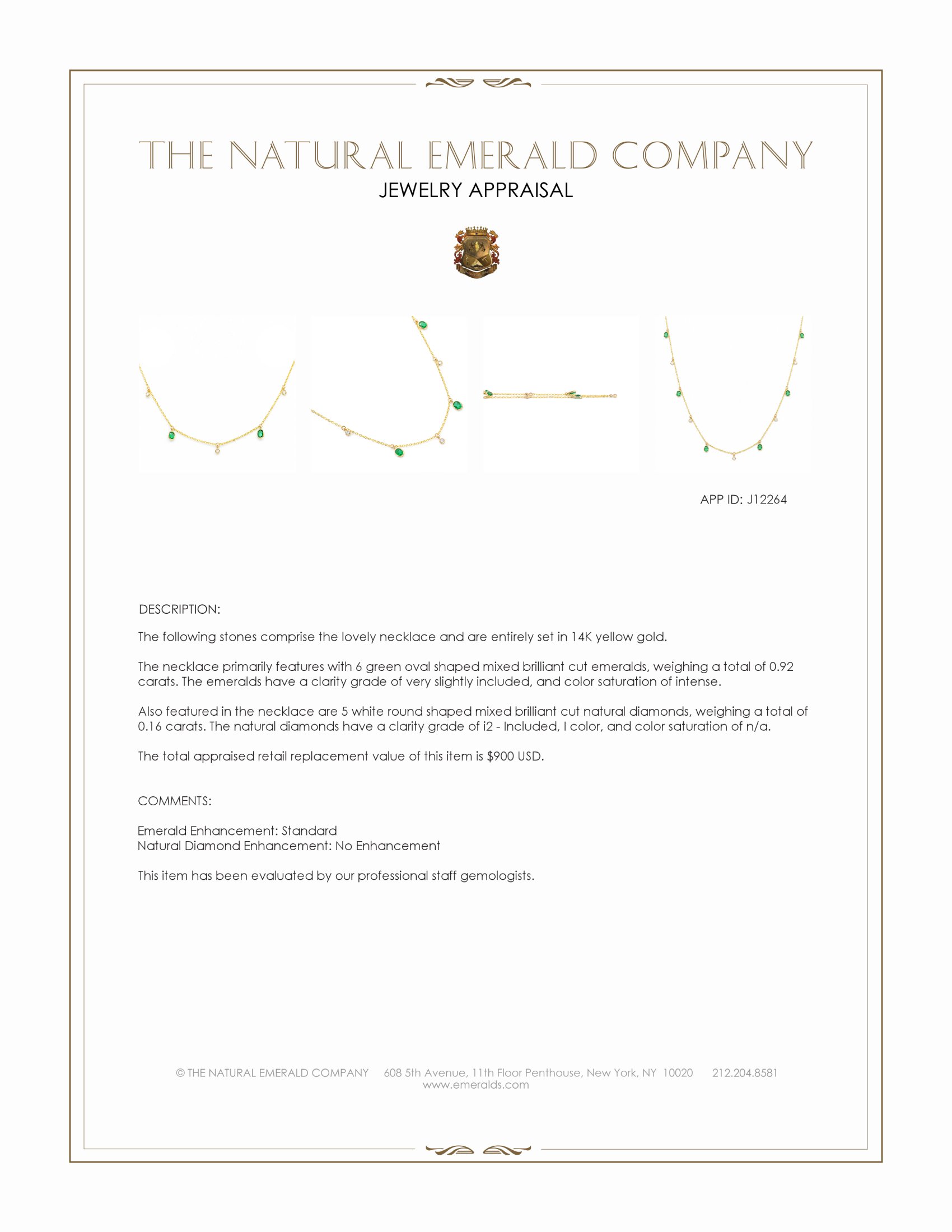0.92 Ct. Emerald and Natural Diamond Bezel Necklace, 14K Yellow Gold