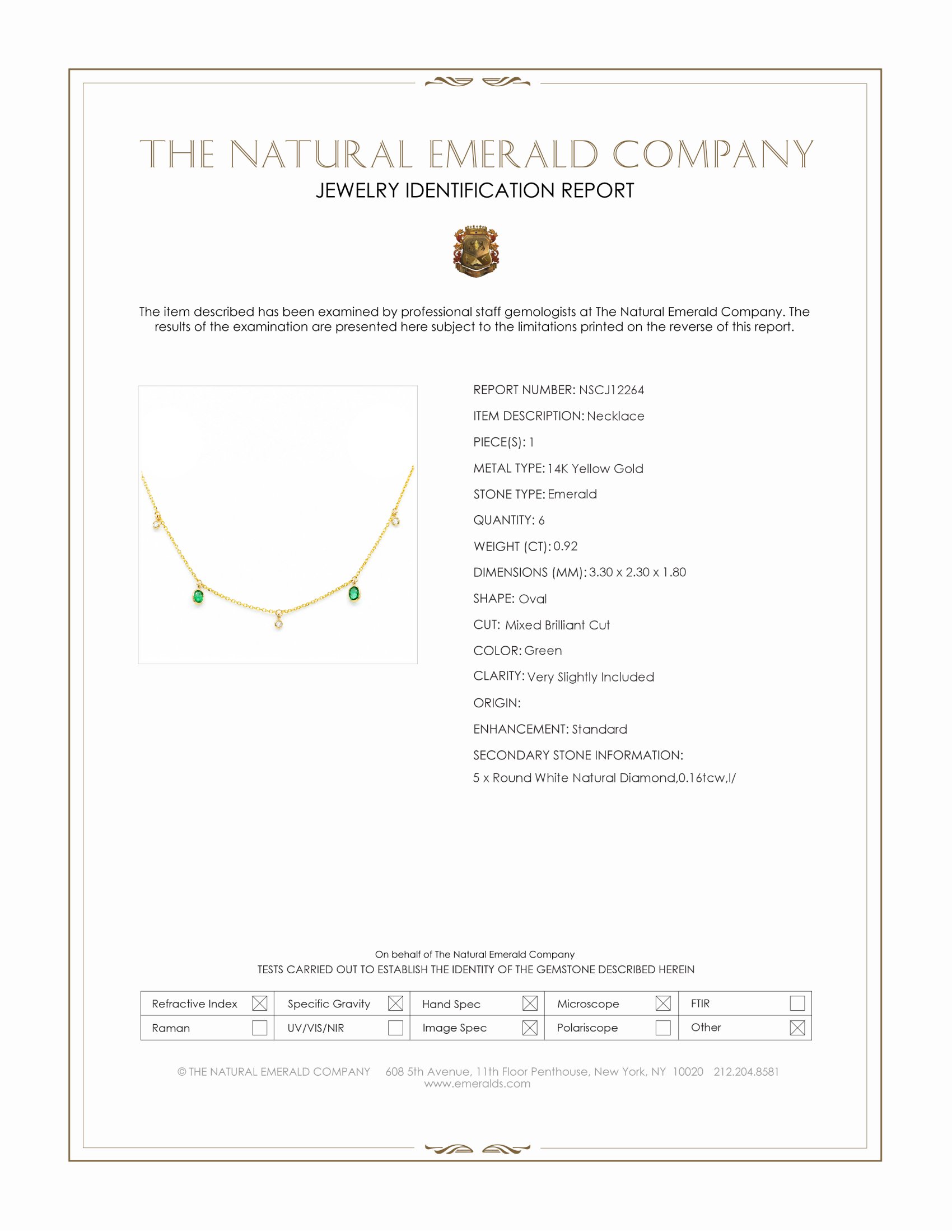 0.92 Ct. Emerald and Natural Diamond Bezel Necklace, 14K Yellow Gold
