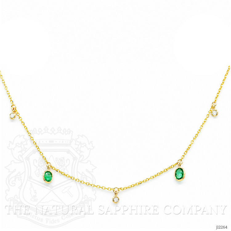 0.92 Ct. Emerald and Natural Diamond Bezel Necklace, 14K Yellow Gold