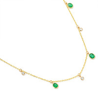 0.92 Ct. Emerald and Natural Diamond Bezel Necklace, 14K Yellow Gold Image