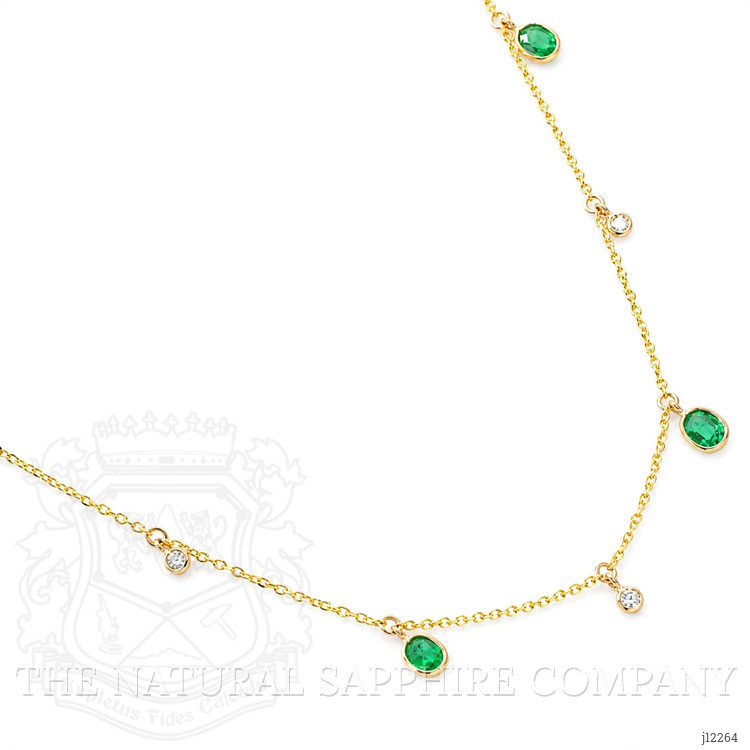 0.92 Ct. Emerald and Natural Diamond Bezel Necklace, 14K Yellow Gold