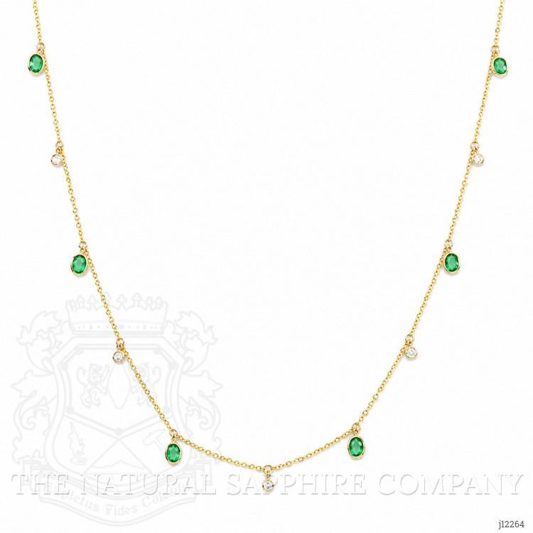 0.92 Ct. Emerald and Natural Diamond Bezel Necklace, 14K Yellow Gold