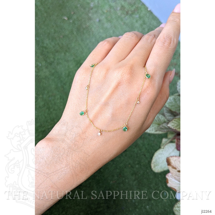 0.92 Ct. Emerald and Natural Diamond Bezel Necklace, 14K Yellow Gold