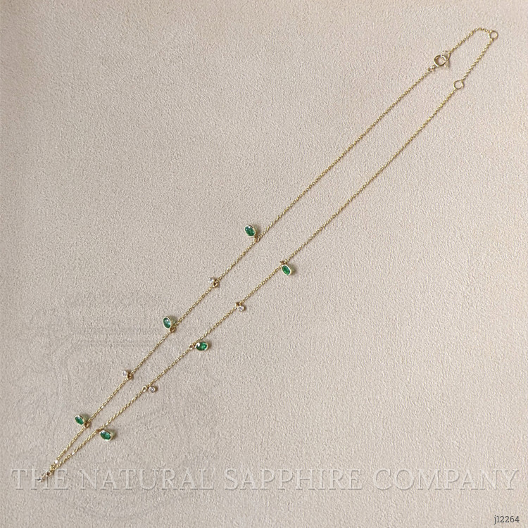 0.92 Ct. Emerald and Natural Diamond Bezel Necklace, 14K Yellow Gold