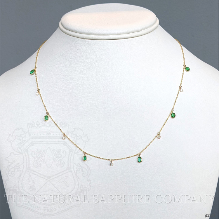 0.92 Ct. Emerald and Natural Diamond Bezel Necklace, 14K Yellow Gold