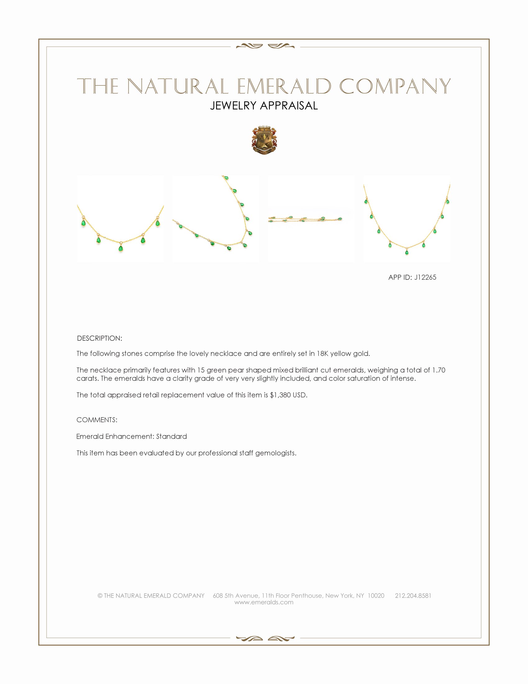 1.70 Ct. Emerald Bezel Necklace, 18K Yellow Gold