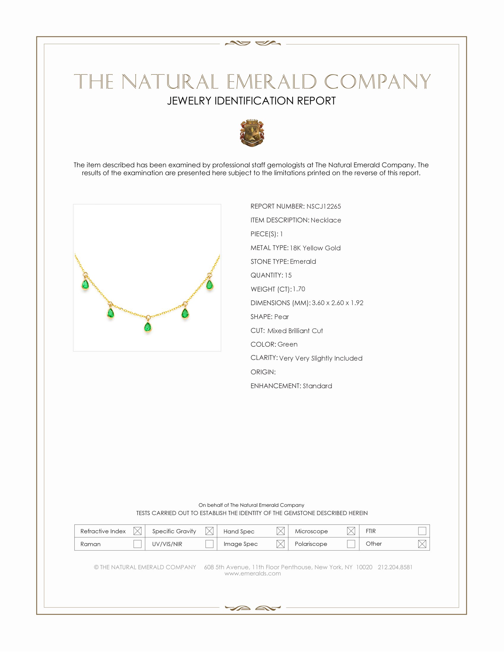 1.70 Ct. Emerald Bezel Necklace, 18K Yellow Gold