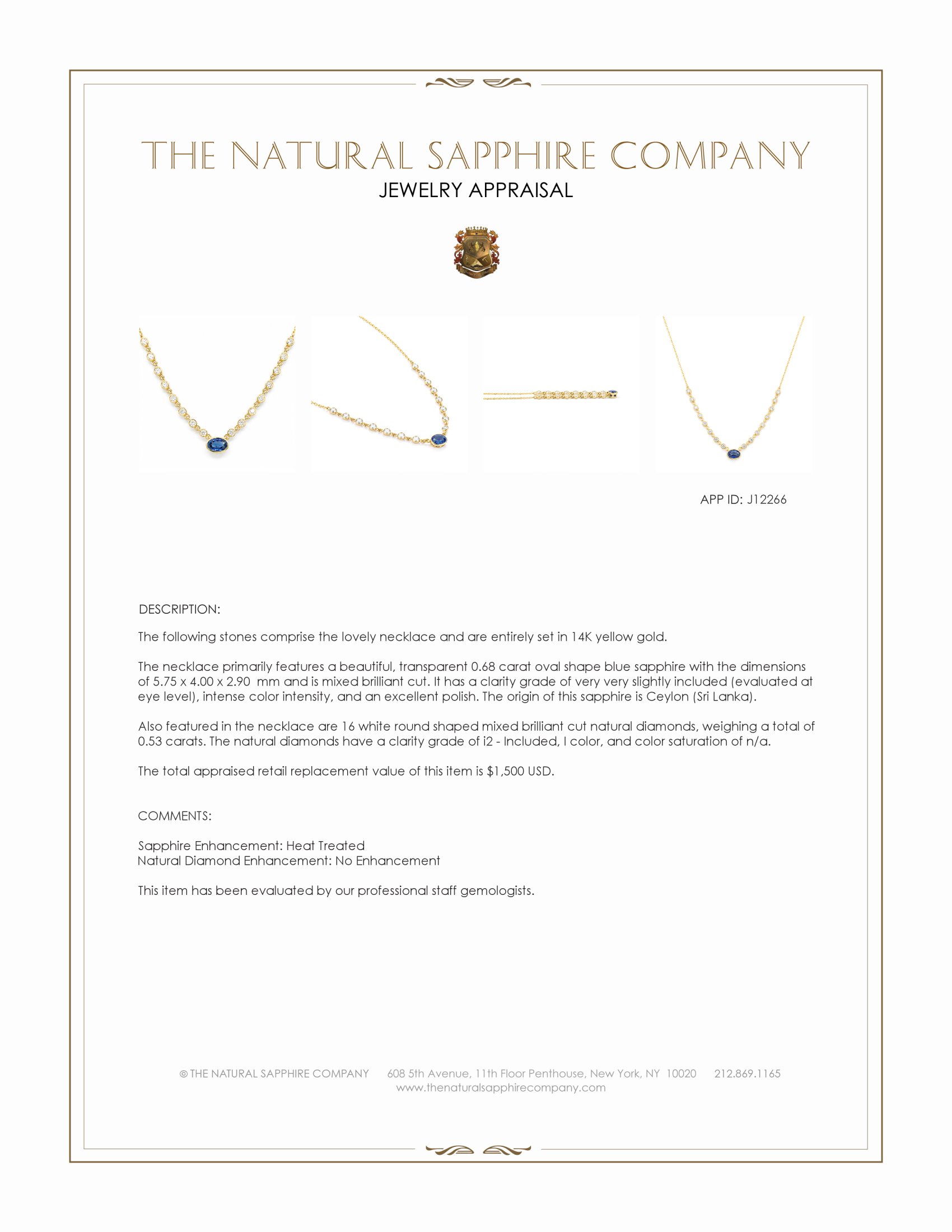 0.68 Ct. Blue Sapphire and Natural Diamond Bezel Necklace, 14K Yellow Gold