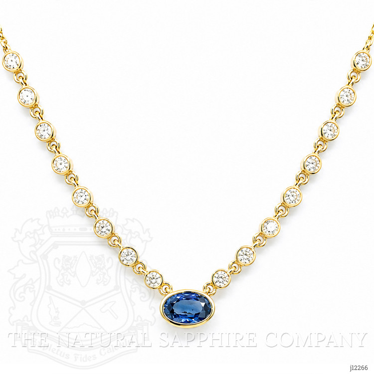 0.68 Ct. Blue Sapphire and Natural Diamond Bezel Necklace, 14K Yellow Gold
