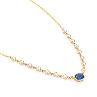 0.68 Ct. Blue Sapphire and Natural Diamond Bezel Necklace, 14K Yellow Gold Image