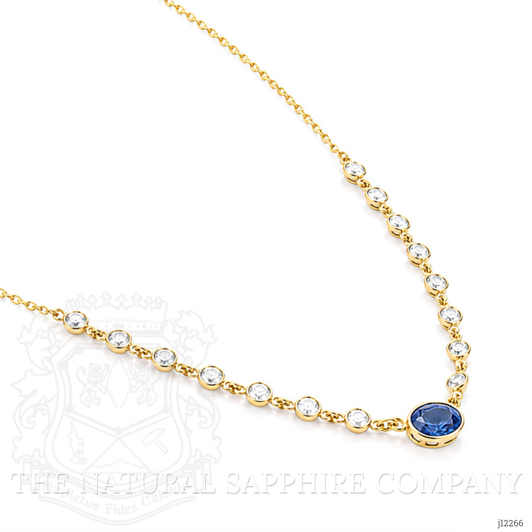 0.68 Ct. Blue Sapphire and Natural Diamond Bezel Necklace, 14K Yellow Gold