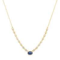 0.68 Ct. Blue Sapphire and Natural Diamond Bezel Necklace, 14K Yellow Gold Image