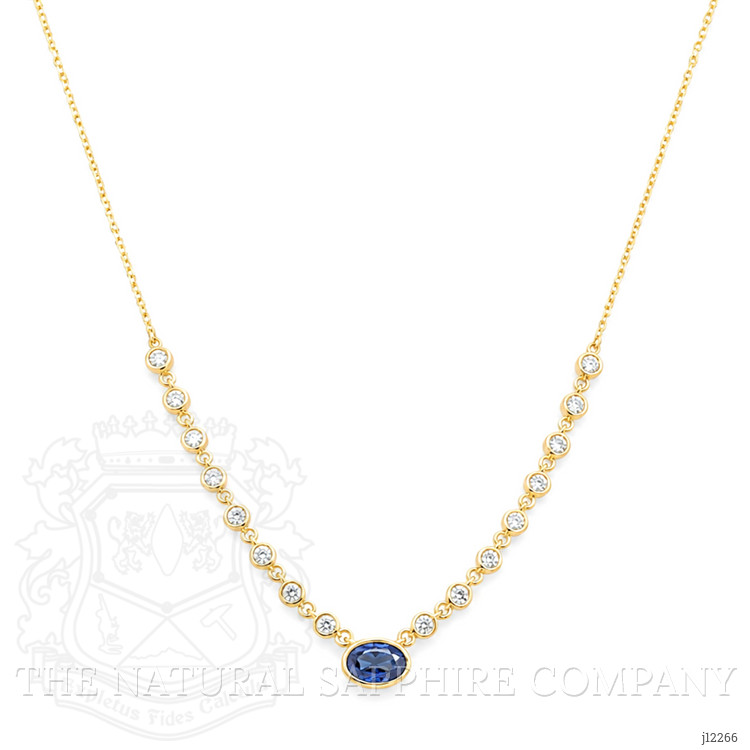 0.68 Ct. Blue Sapphire and Natural Diamond Bezel Necklace, 14K Yellow Gold