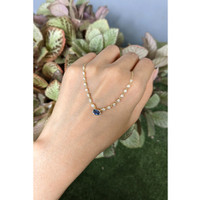 0.68 Ct. Blue Sapphire and Natural Diamond Bezel Necklace, 14K Yellow Gold Life Style