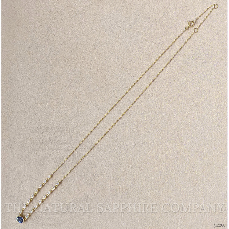 0.68 Ct. Blue Sapphire and Natural Diamond Bezel Necklace, 14K Yellow Gold