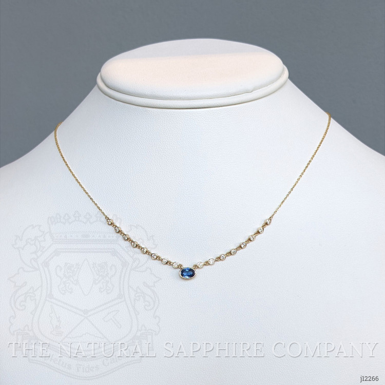 0.68 Ct. Blue Sapphire and Natural Diamond Bezel Necklace, 14K Yellow Gold