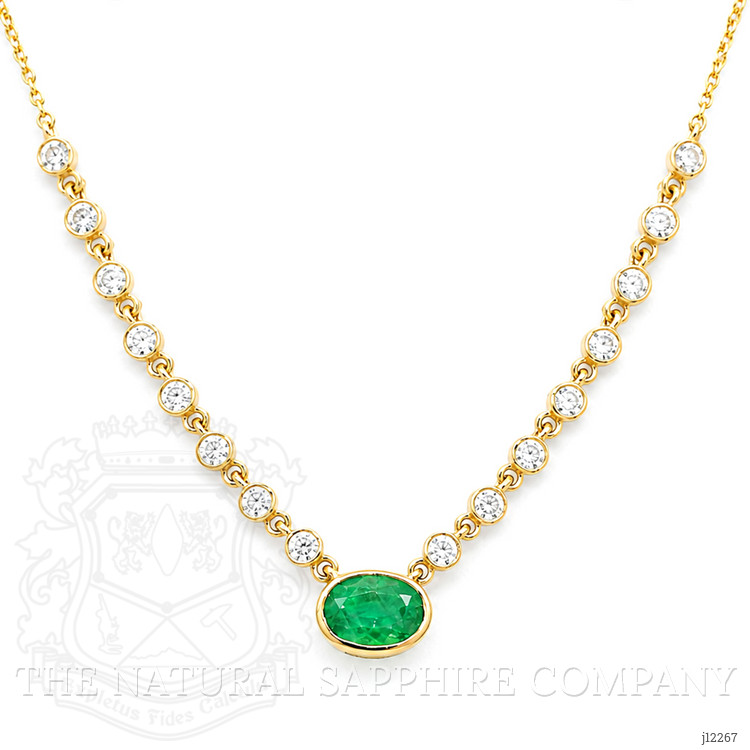 0.80 Ct. Emerald and Natural Diamond Bezel Necklace, 14K Yellow Gold
