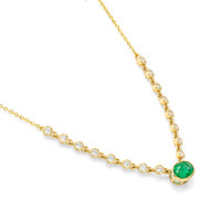 0.80 Ct. Emerald and Natural Diamond Bezel Necklace, 14K Yellow Gold Image