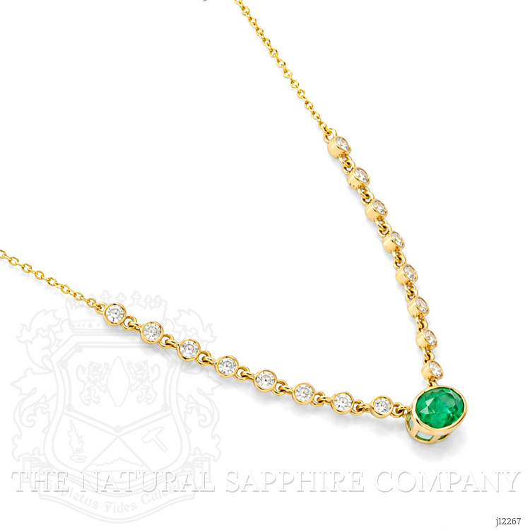 0.80 Ct. Emerald and Natural Diamond Bezel Necklace, 14K Yellow Gold