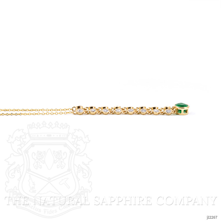 0.80 Ct. Emerald and Natural Diamond Bezel Necklace, 14K Yellow Gold