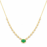 0.80 Ct. Emerald and Natural Diamond Bezel Necklace, 14K Yellow Gold Image