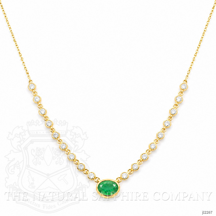 0.80 Ct. Emerald and Natural Diamond Bezel Necklace, 14K Yellow Gold