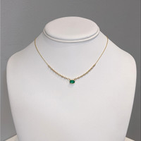 0.80 Ct. Emerald and Natural Diamond Bezel Necklace, 14K Yellow Gold Life Style