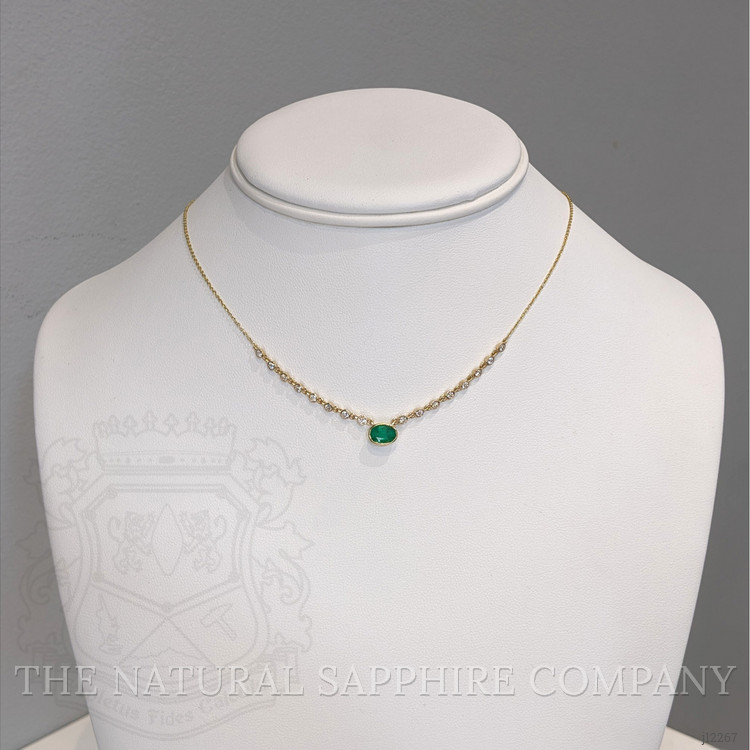 0.80 Ct. Emerald and Natural Diamond Bezel Necklace, 14K Yellow Gold