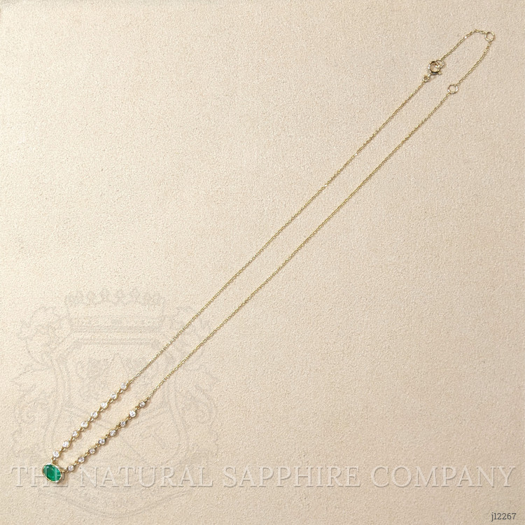 0.80 Ct. Emerald and Natural Diamond Bezel Necklace, 14K Yellow Gold