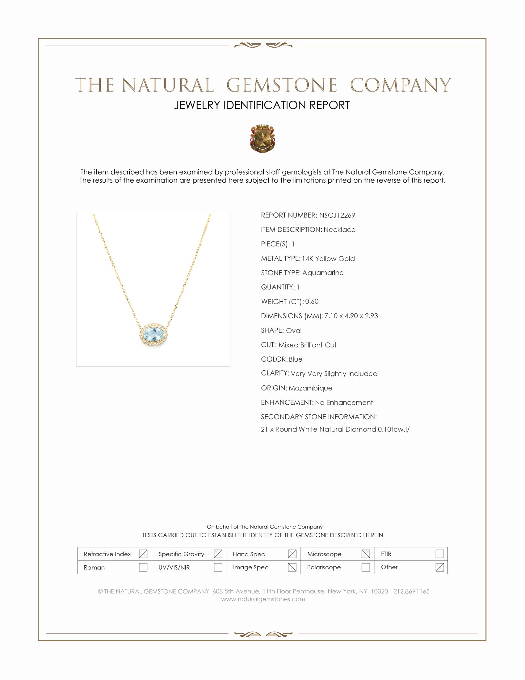 0.60 Ct. Blue Aquamarine and Natural Diamond Pave Necklace, 14K Yellow Gold