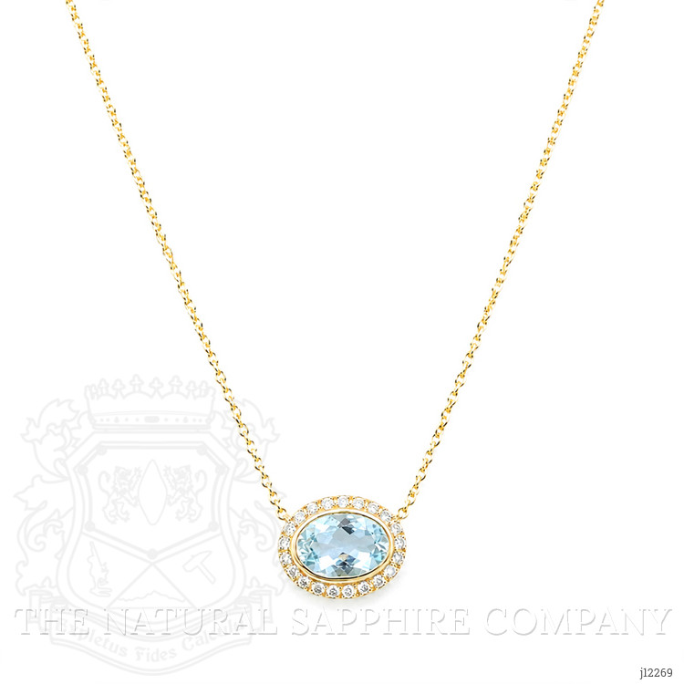0.60 Ct. Blue Aquamarine and Natural Diamond Pave Necklace, 14K Yellow Gold
