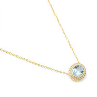 0.60 Ct. Blue Aquamarine and Natural Diamond Pave Necklace, 14K Yellow Gold Image
