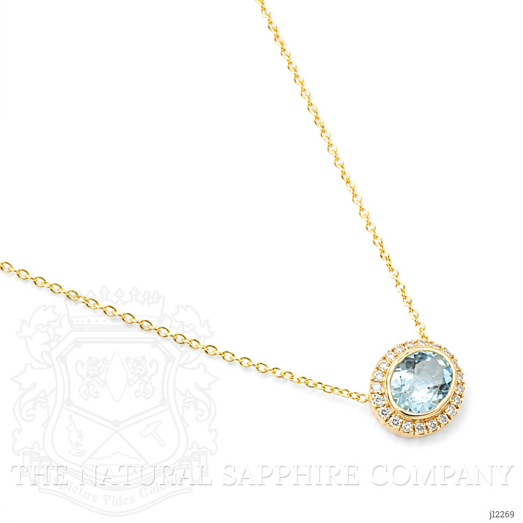 0.60 Ct. Blue Aquamarine and Natural Diamond Pave Necklace, 14K Yellow Gold