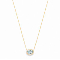 0.60 Ct. Blue Aquamarine and Natural Diamond Pave Necklace, 14K Yellow Gold Image