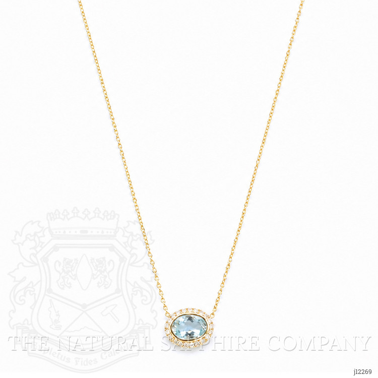 0.60 Ct. Blue Aquamarine and Natural Diamond Pave Necklace, 14K Yellow Gold