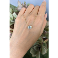 0.60 Ct. Blue Aquamarine and Natural Diamond Pave Necklace, 14K Yellow Gold Life Style